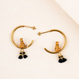 boucles d'oreilles créoles animal léopard porcelaine pompons perles peintes à la main