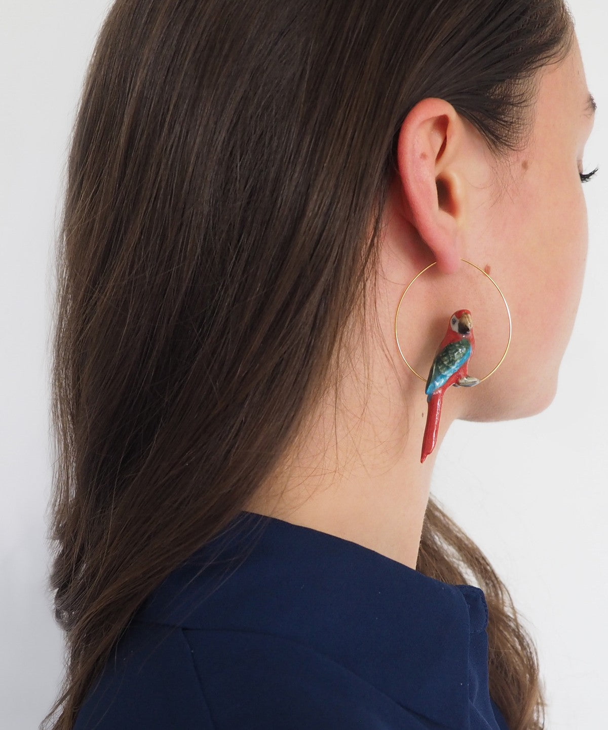 boucles d'oreilles en porcelain peinte  à la main animal perroquet rouge