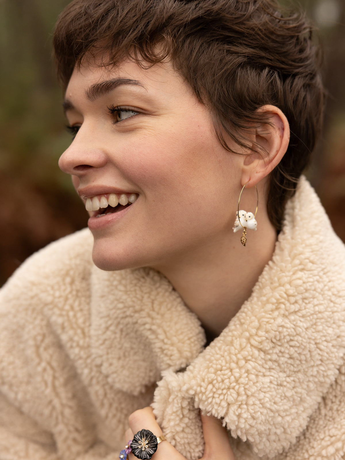 Grandes créoles chouette et feuilles d'or