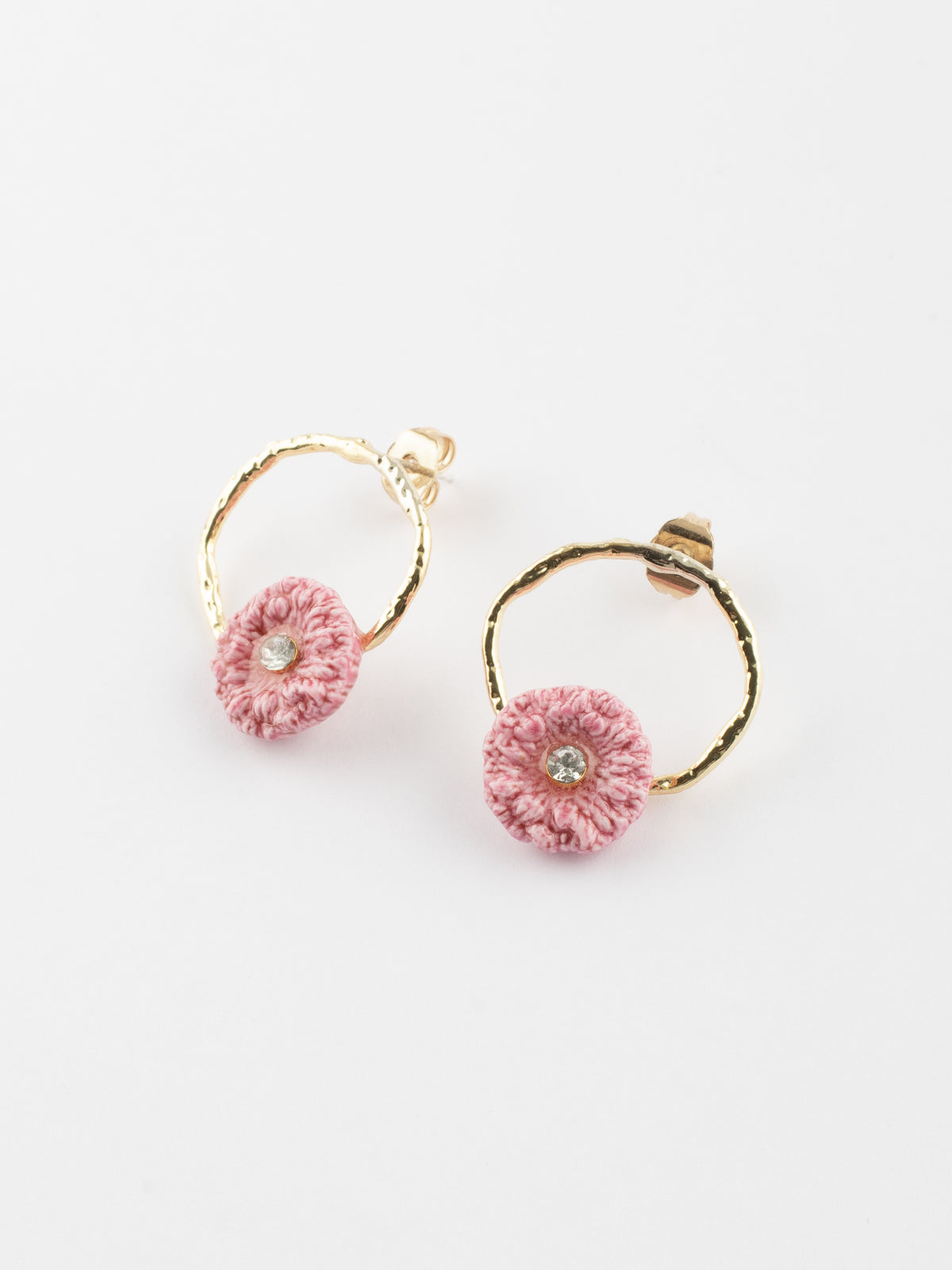 Petites boucles d'oreilles rondes chardon rose