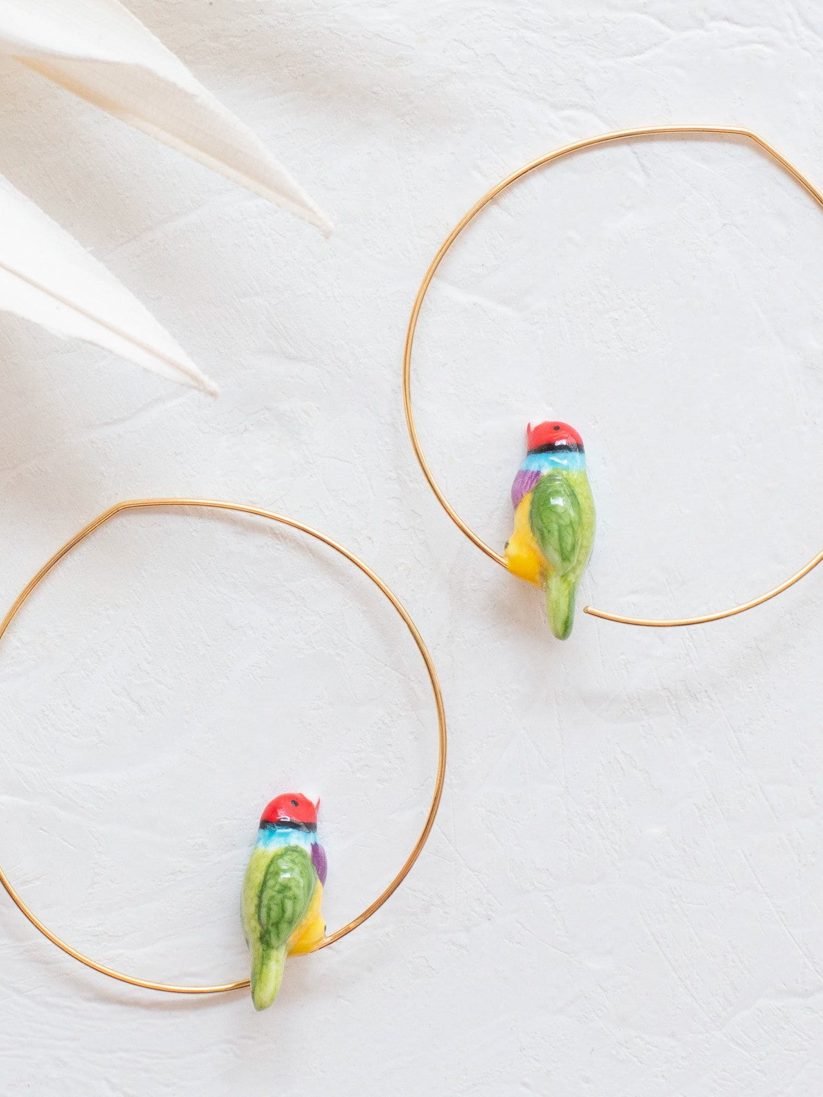 bijou boucles d'oreilles créoles animal oiseau diamant de gould en porcelaine peinte à la main