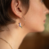 Petites créoles oiseau rose et bleu