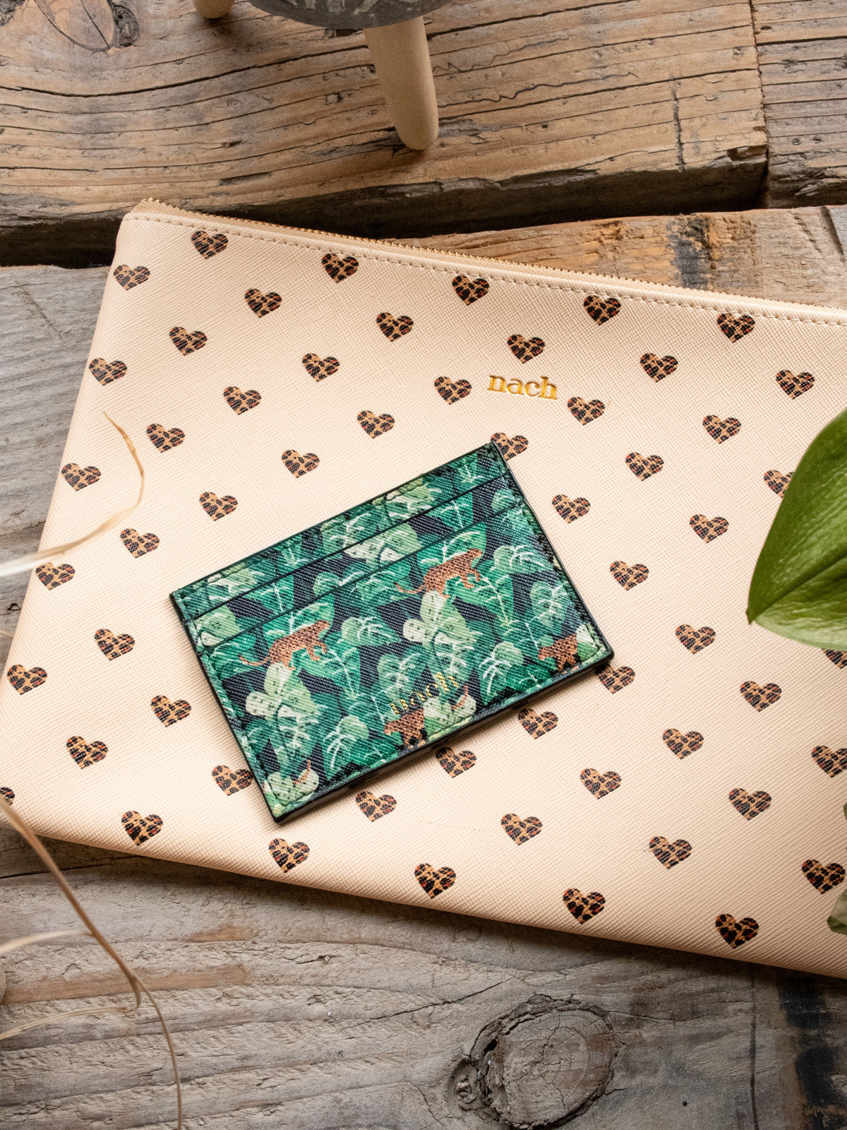 Porte-cartes feuilles & léopard