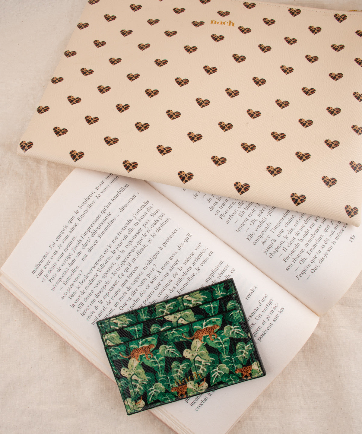 Porte-cartes feuilles & léopard