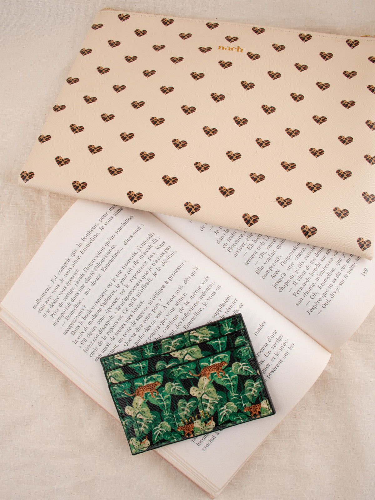 Porte-cartes feuilles & léopard