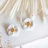 White flower ear studs