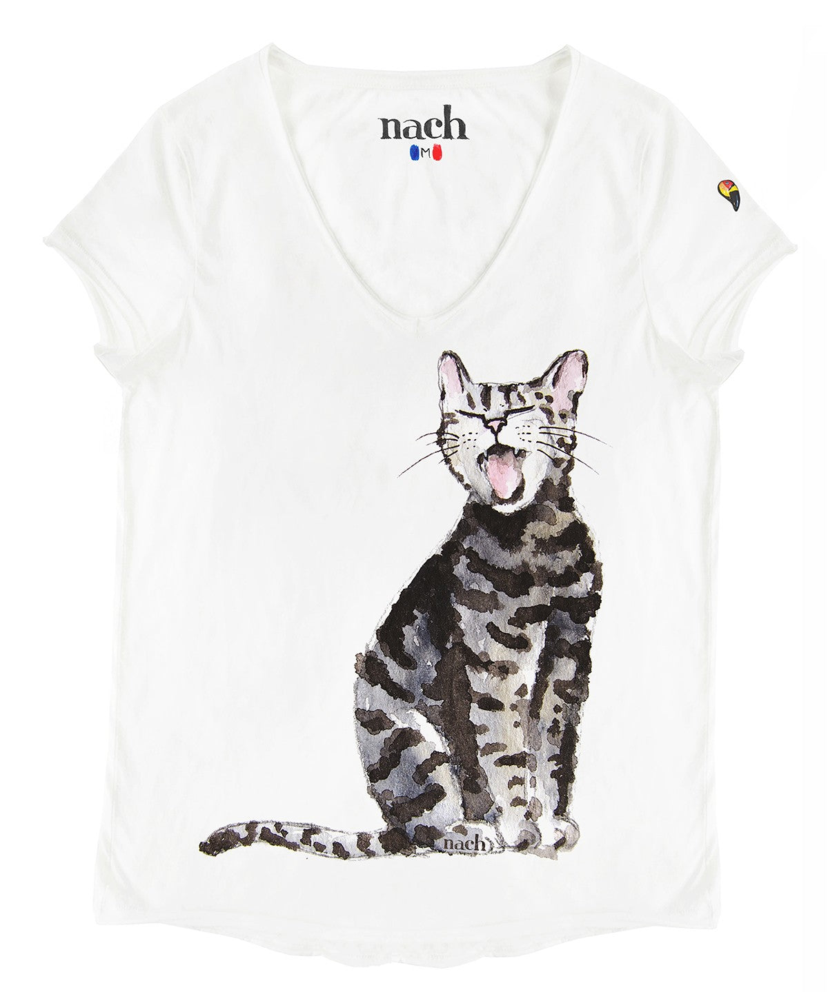 T-shirt blanc chat qui baille 100% coton