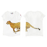 T-shirt blanc dessin guépard 100% coton